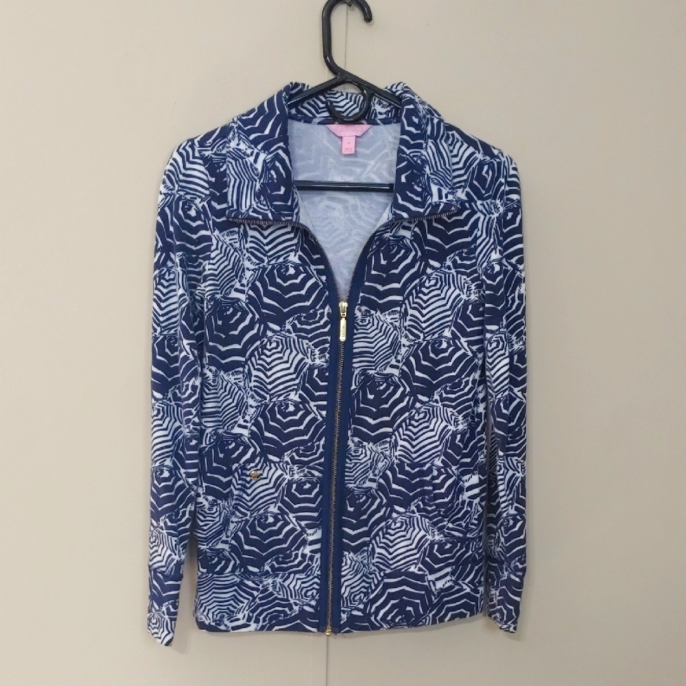 Lilly Pulitzer Women's Jacket Leona Oh Cabana Boy Umbrella Full Zip Size XS